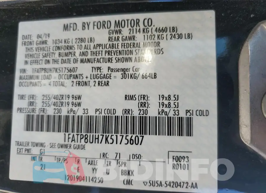 1FATP8UH7K5175607 Photo# 12