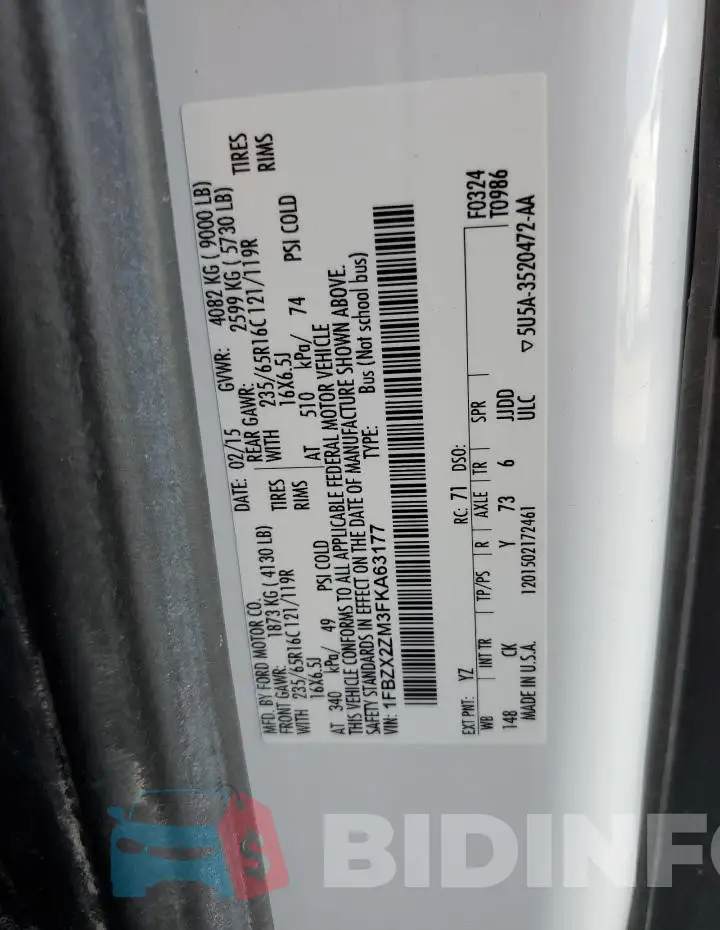1FBZX2ZM3FKA63177 Photo# 13
