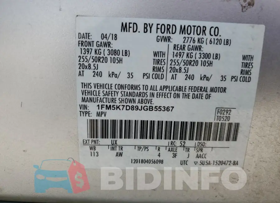 1FM5K7D89JGB55367 Photo# 12