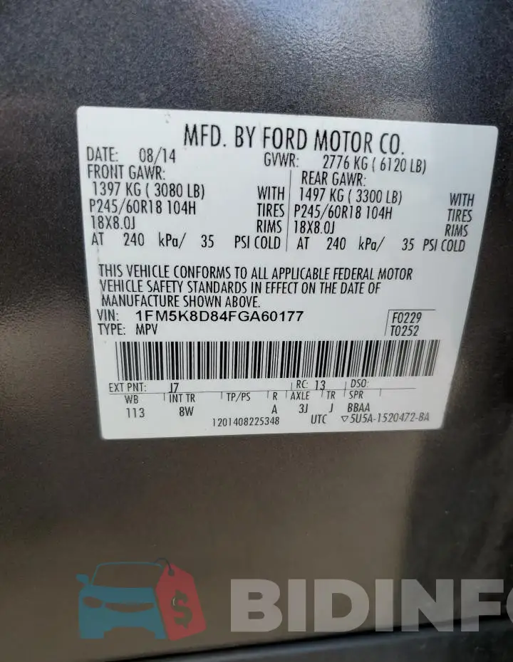 1FM5K8D84FGA60177 Photo# 14