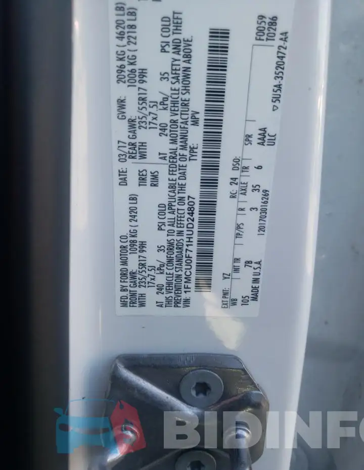 1FMCU0F71HUD24807 Photo# 14