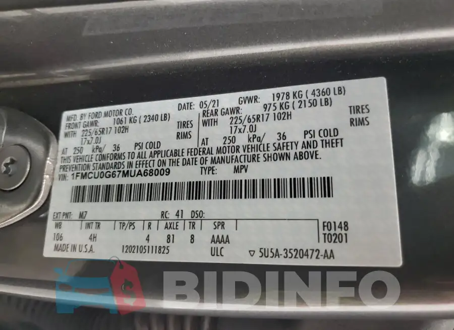 1FMCU0G67MUA68009 Photo# 13