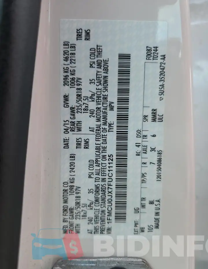 1FMCU0JX7FUC11125 Photo# 14