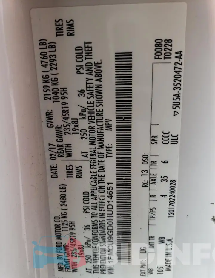 1FMCU9GD0HUD14651 Photo# 14