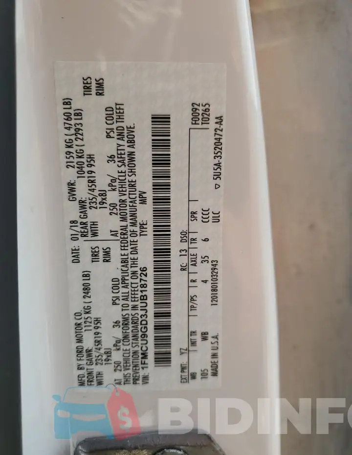 1FMCU9GD3JUB18726 Photo# 13