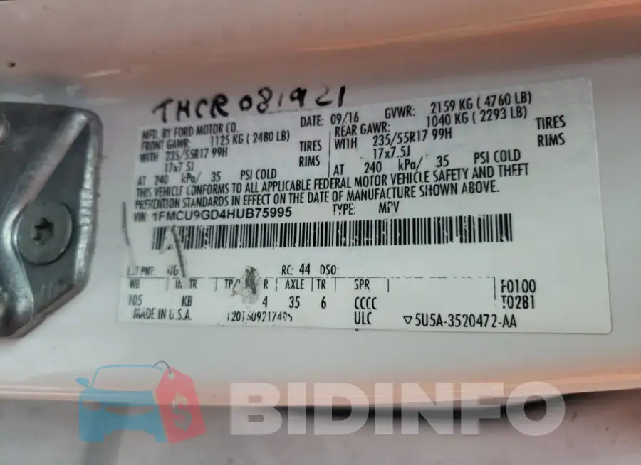 1FMCU9GD4HUB75995 Photo# 13