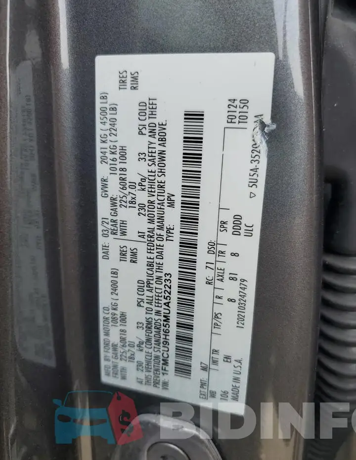 1FMCU9H65MUA52233 Photo# 13