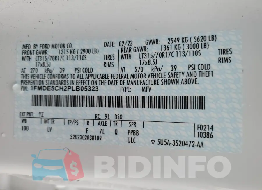 1FMDE5CH2PLB05323 Photo# 14