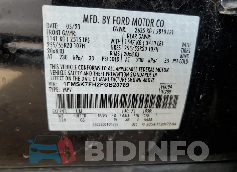 1FMSK7FH2PGB20789 Photo# 13