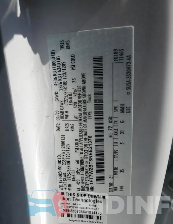 1FT7W2BT8NEE21376 Photo# 12