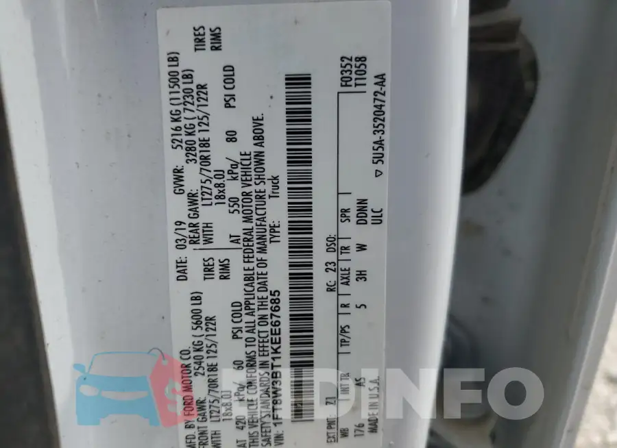 1FT8W3BT1KEE67685 Photo# 12