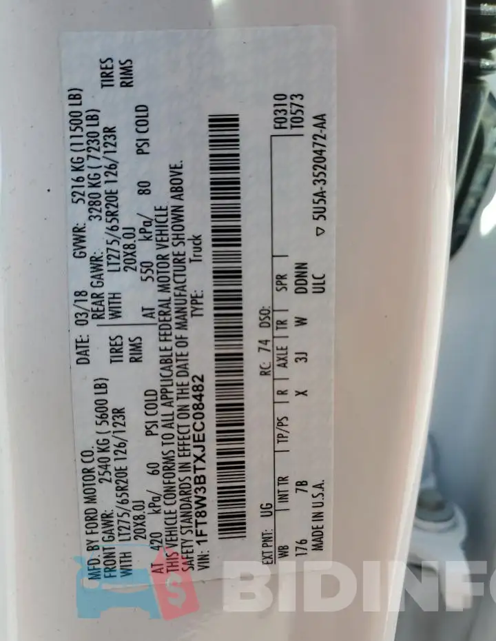 1FT8W3BTXJEC08482 Photo# 12