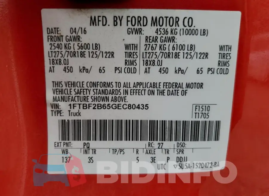 1FTBF2B65GEC80435 Photo# 12