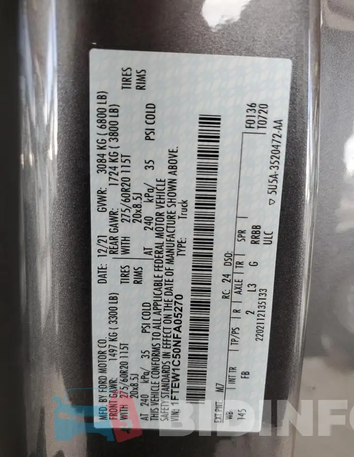 1FTEW1C50NFA05270 Photo# 12