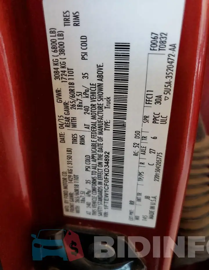 1FTEW1CF0FKD34892 Photo# 12