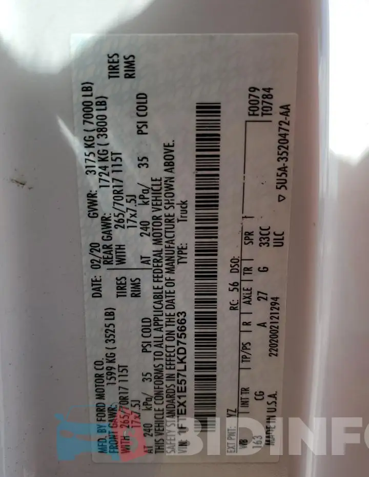 1FTEX1E57LKD75663 Photo# 12