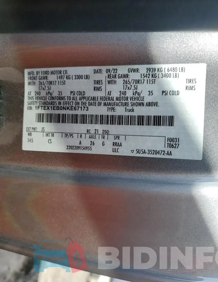 1FTEX1EB0NKE67173 Photo# 12