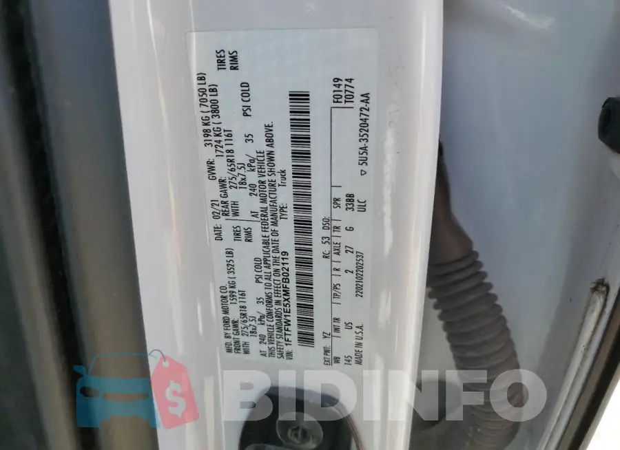 1FTFW1E5XMFB02119 Photo# 12