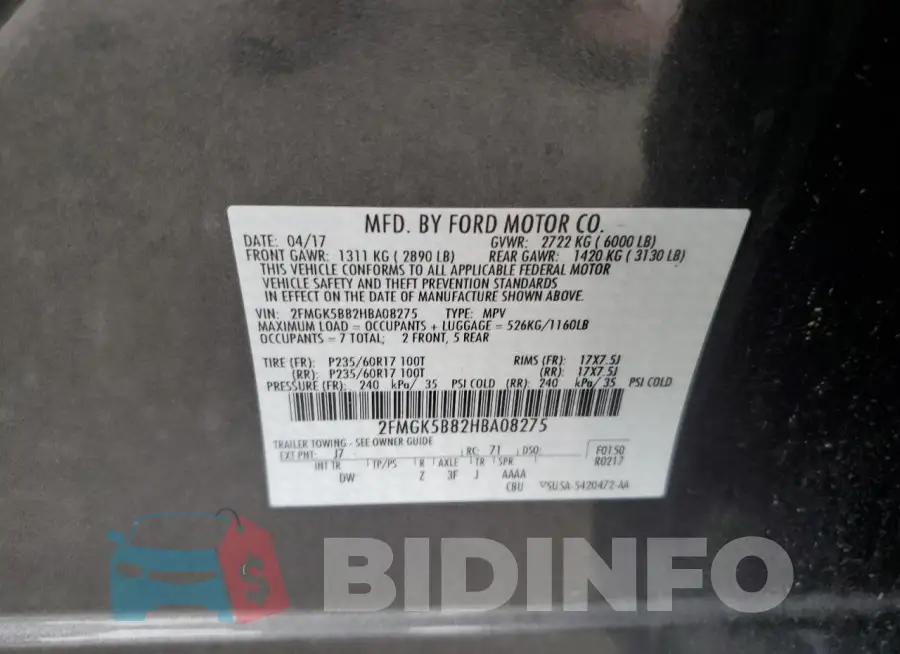 2FMGK5B82HBA08275 Photo# 13