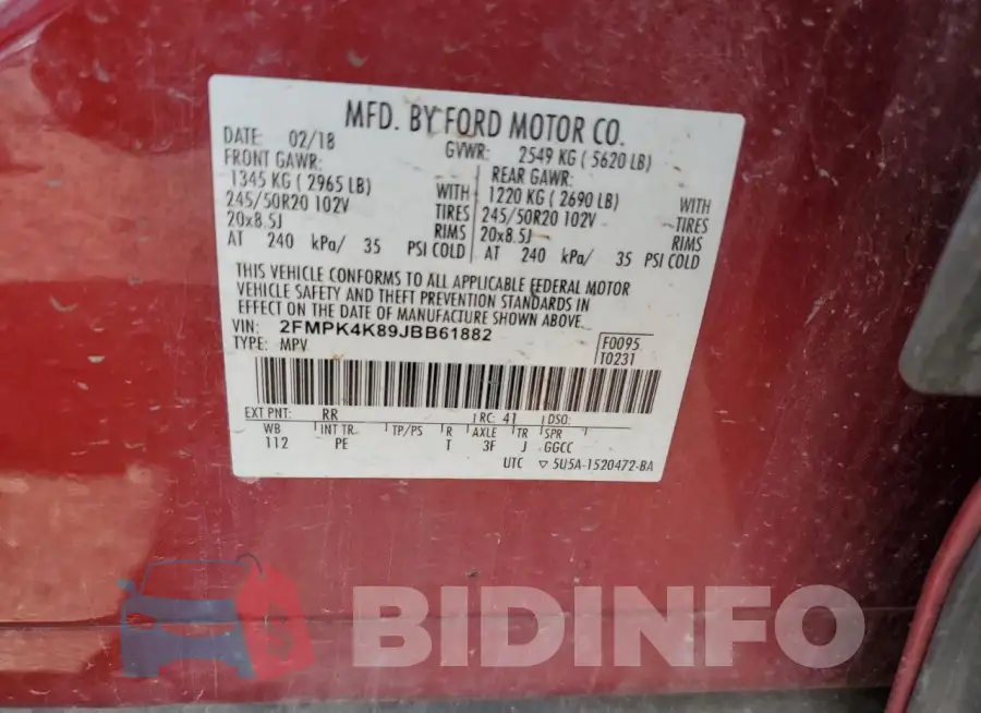 2FMPK4K89JBB61882 Photo# 14