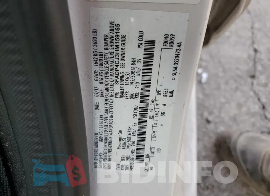 3FADP4CJ3HM159165 Photo# 12