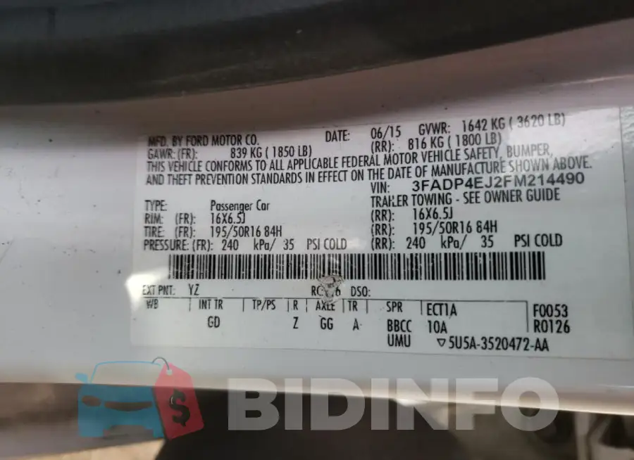 3FADP4EJ2FM214490 Photo# 10