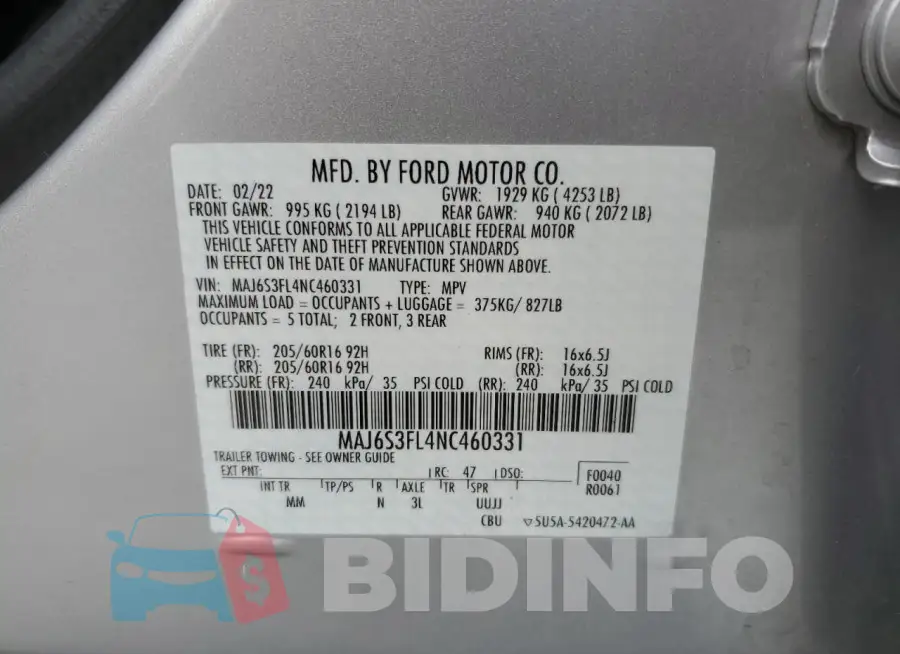 MAJ6S3FL4NC460331 Photo# 13