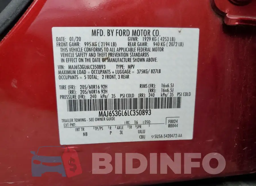 MAJ6S3GL6LC350893 Photo# 13