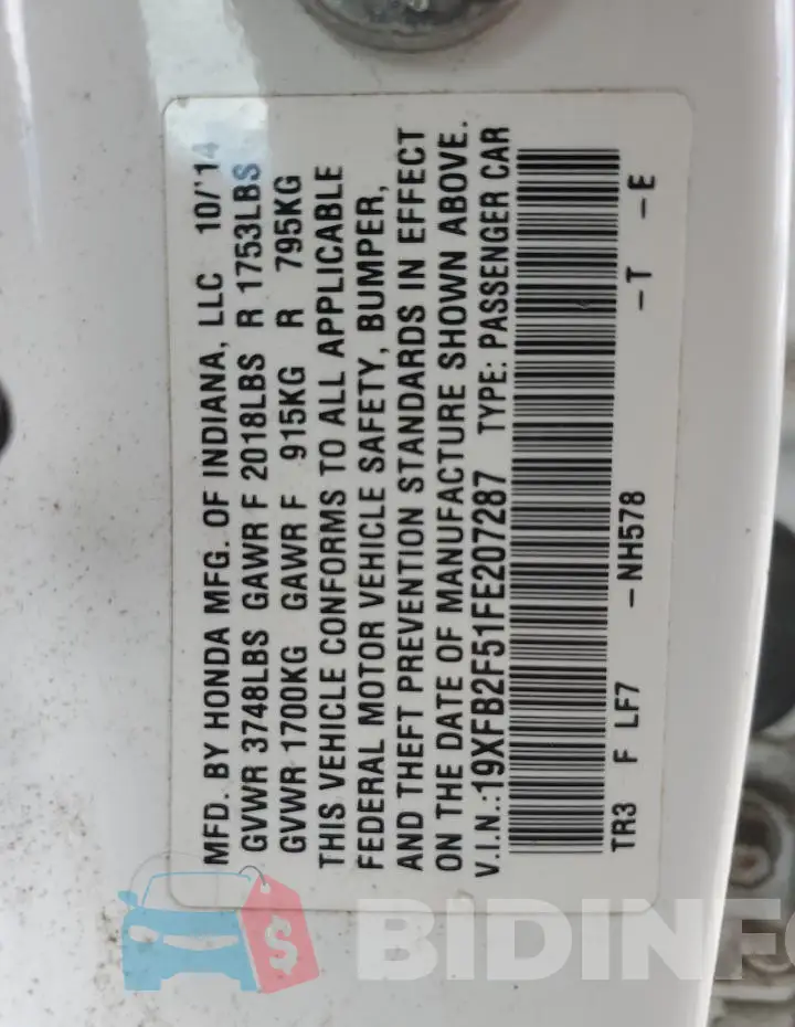 19XFB2F51FE207287 Photo# 12