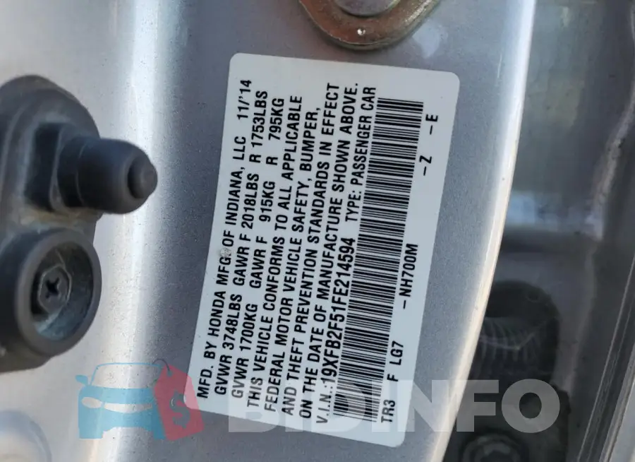 19XFB2F51FE214594 Photo# 12