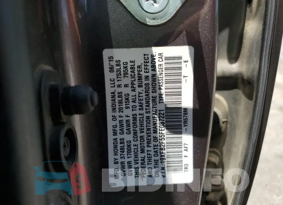 19XFB2F55FE087221 Photo# 12