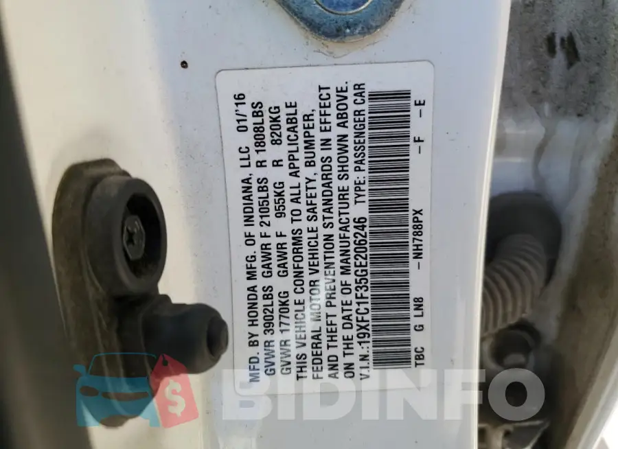 19XFC1F35GE206246 Photo# 13