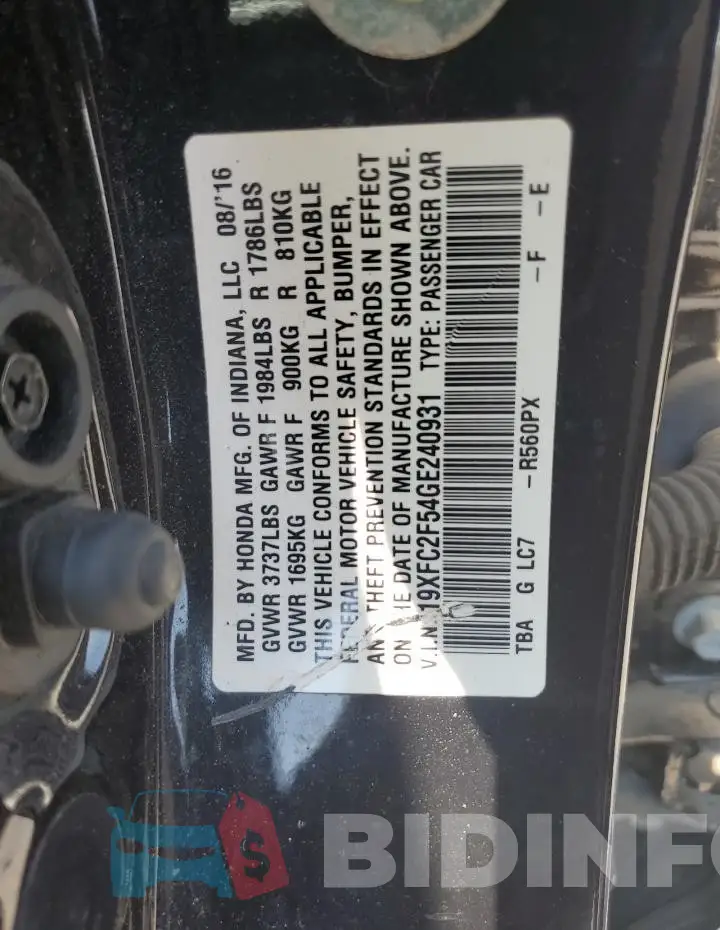 19XFC2F54GE240931 Photo# 13