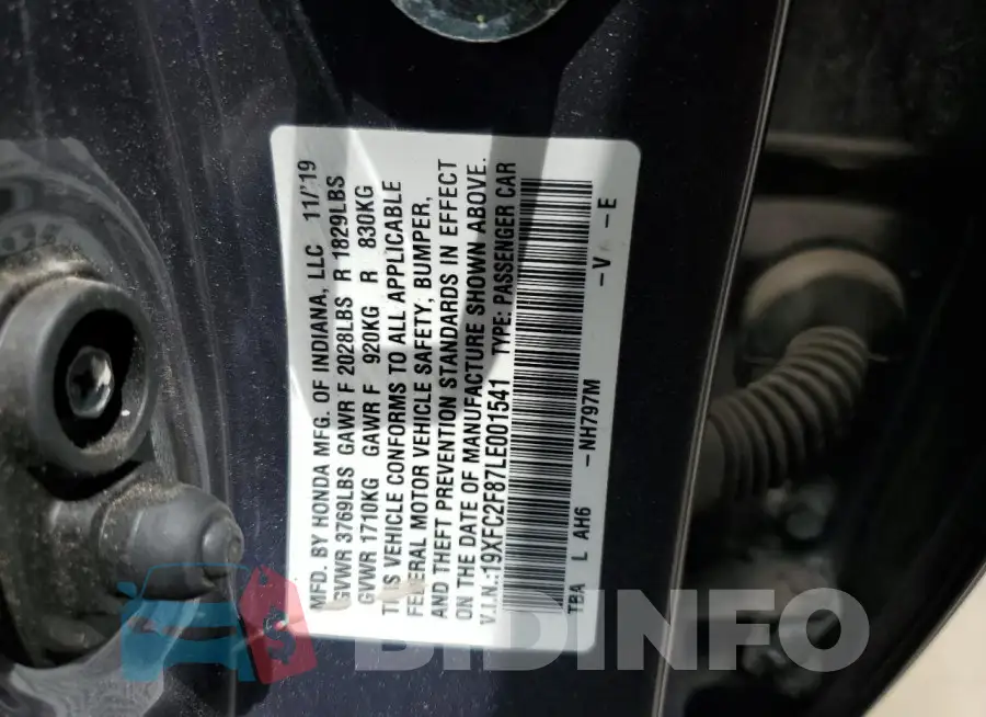 19XFC2F87LE001541 Photo# 13