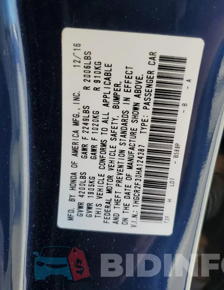 1HGCR2F30HA124387 Photo# 13