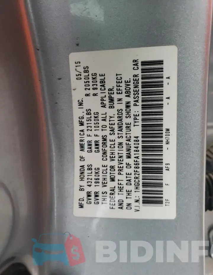 1HGCR2F86FA184084 Photo# 13