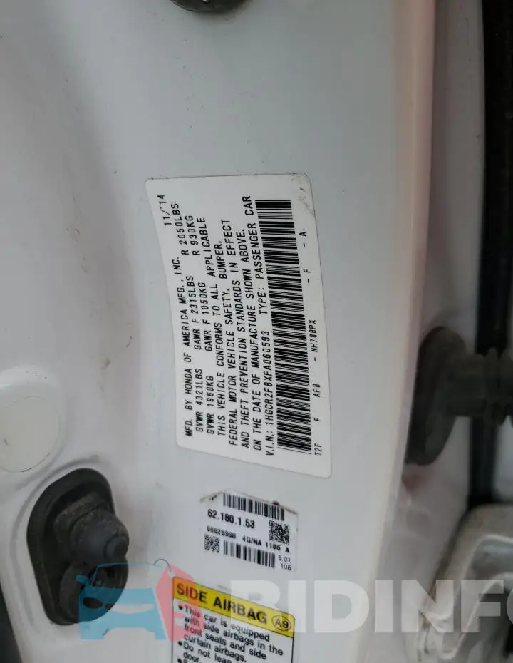 1HGCR2F8XFA060593 Photo# 12