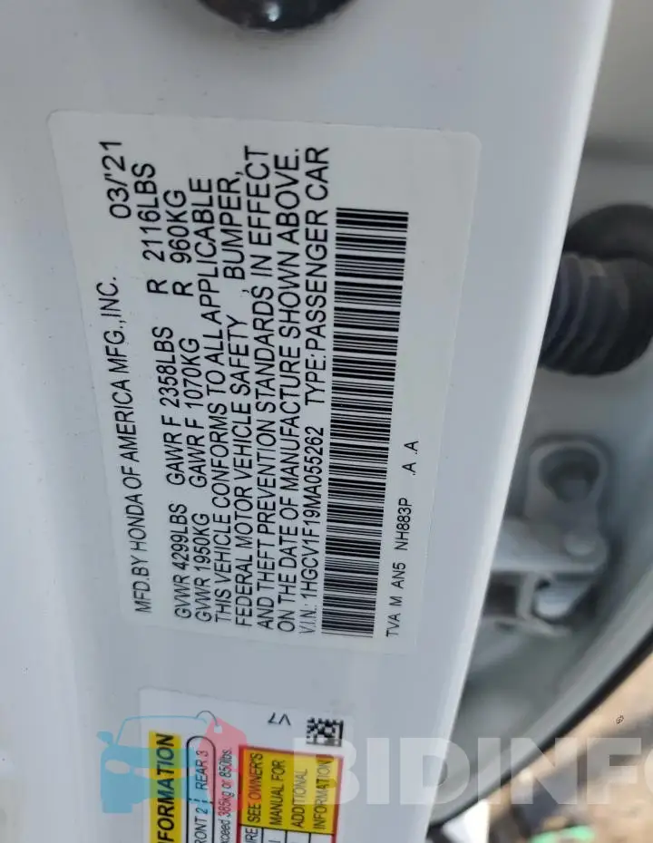 1HGCV1F19MA055262 Photo# 12