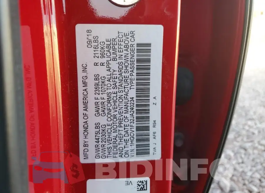 1HGCV1F32JA240234 Photo# 12