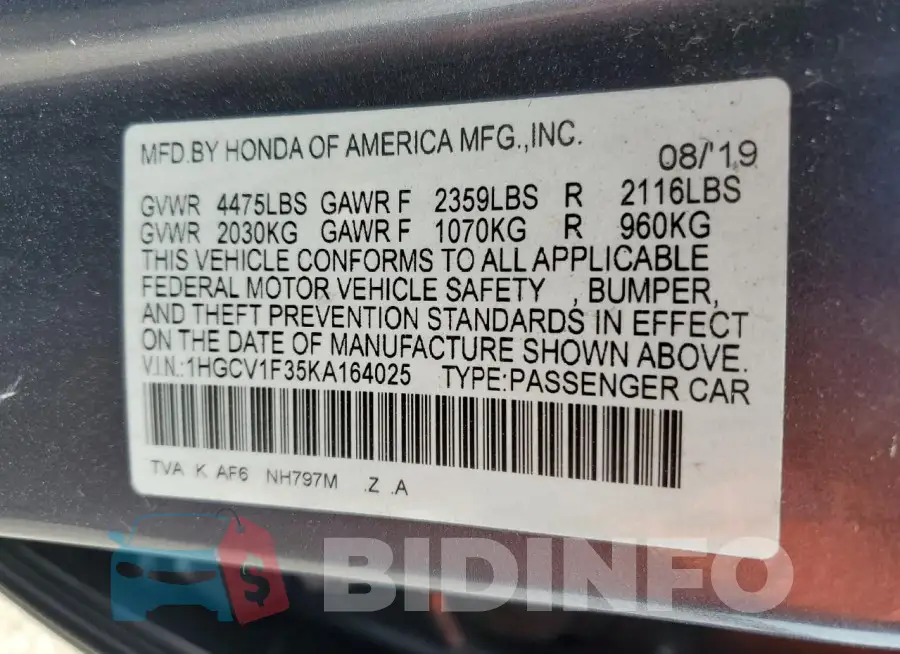 1HGCV1F35KA164025 Photo# 12