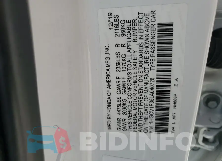 1HGCV1F35LA040726 Photo# 12