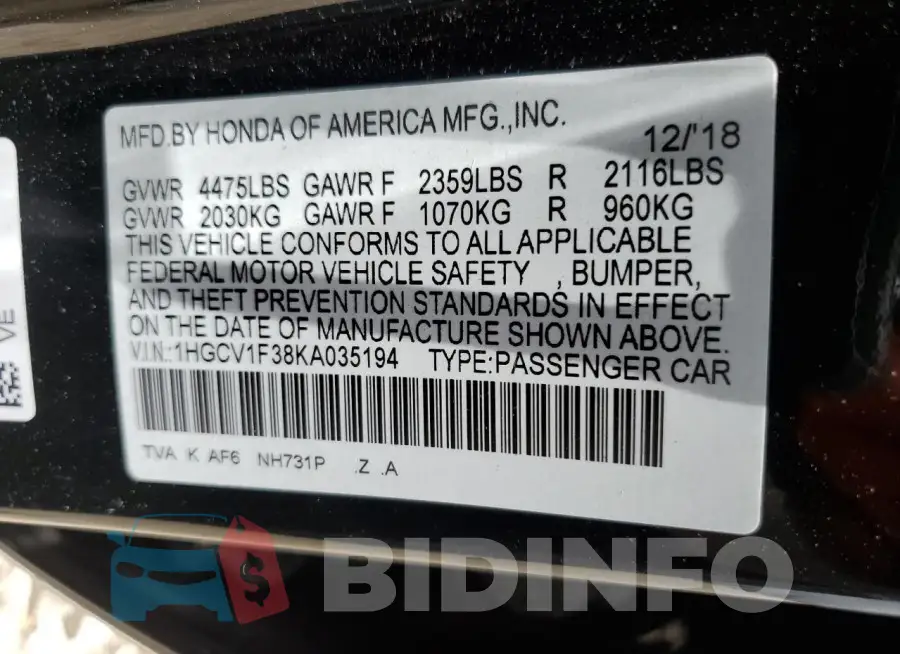 1HGCV1F38KA035194 Photo# 12