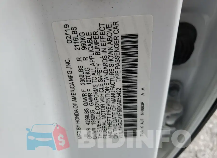 1HGCV1F55KA055422 Photo# 12
