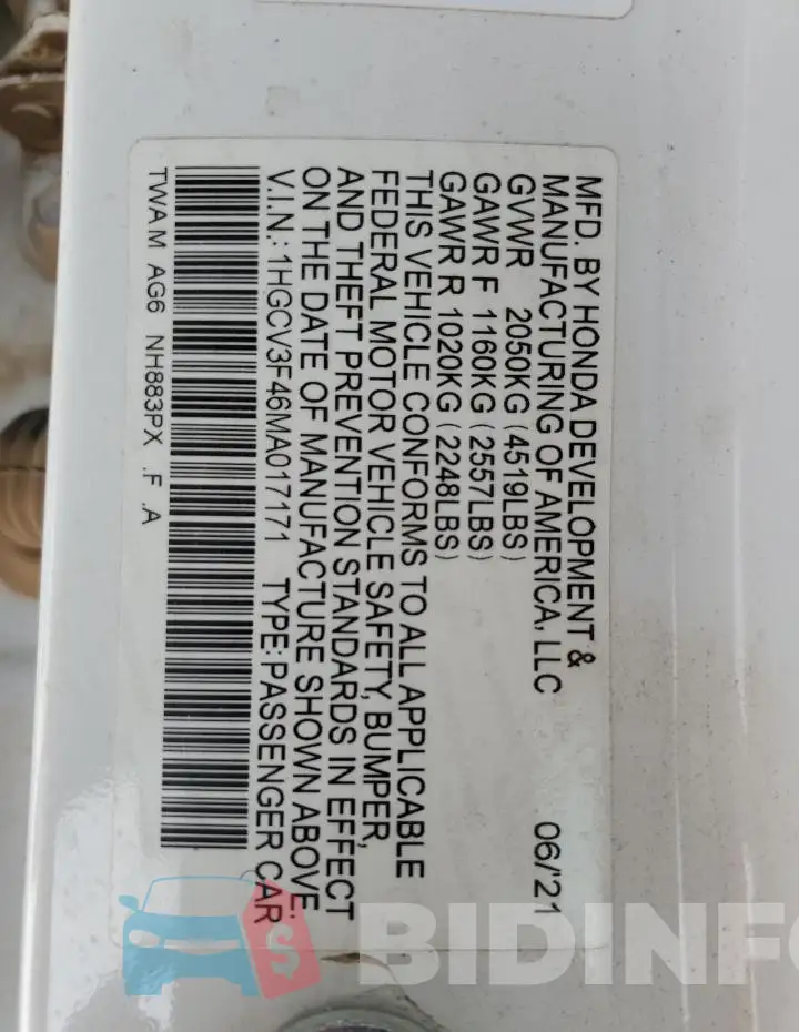 1HGCV3F46MA017171 Photo# 12
