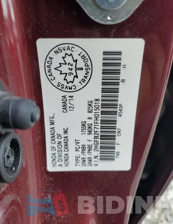 2HGFB2F71FH015018 Photo# 12