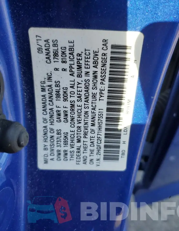 2HGFC2F71HH575511 Photo# 13