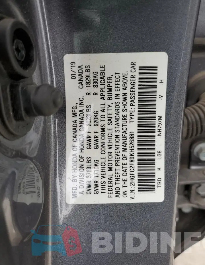 2HGFC2F89KH526881 Photo# 12