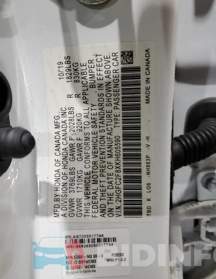 2HGFC2F8XKH605590 Photo# 12