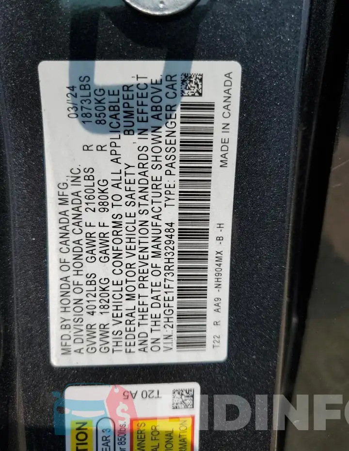 2HGFE1F73RH329484 Photo# 12