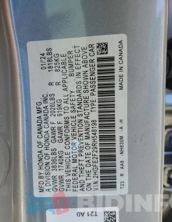 2HGFE2F29RH548198 Photo# 13